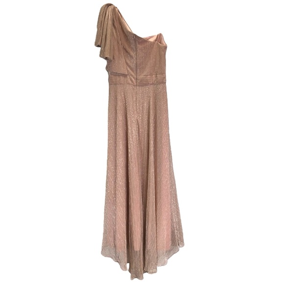 Betsy & Adam One Shoulder Metallic Dress in Pink Size 12 Gown NEW Maxi - Picture 2 of 13